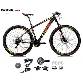 Bicicleta Aro 29 Ksw Xlt Kit 2x9 Sunrun Freio Disco K7 11/36 Pedivela 24/38d Garfo Trava - Preto/vermelho/amarelo Tam.19