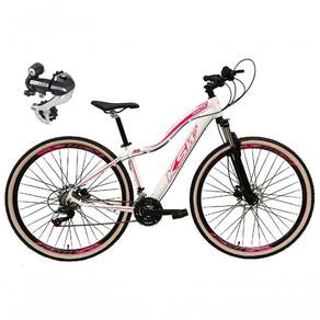 Bicicleta Aro 29 Ksw Mwza 24v Câmbio Shimano Acera K7 Garfo Trava Freio A Disco - Branco/rosa Tam.17