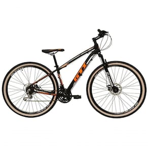 Bicicleta Aro 29 Gti Roma Alumínio 27v Freio Disco Mecânico Pneu Faixa Bege - Preto-laranja Tam.15