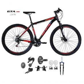 Bicicleta Aro 29 Gta Start Kit 2x9 Gta Sunrun Freio Disco K7 11/36 Pedivela 24/38d Garfo Trava - Preto/vermelho Tam.21