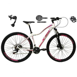 Bicicleta Aro 29 Ksw Mwza Feminina Shimano Alívio E Altus 27v F/hidráulico Garfo Trava - Branco/pink/violeta Tam.17