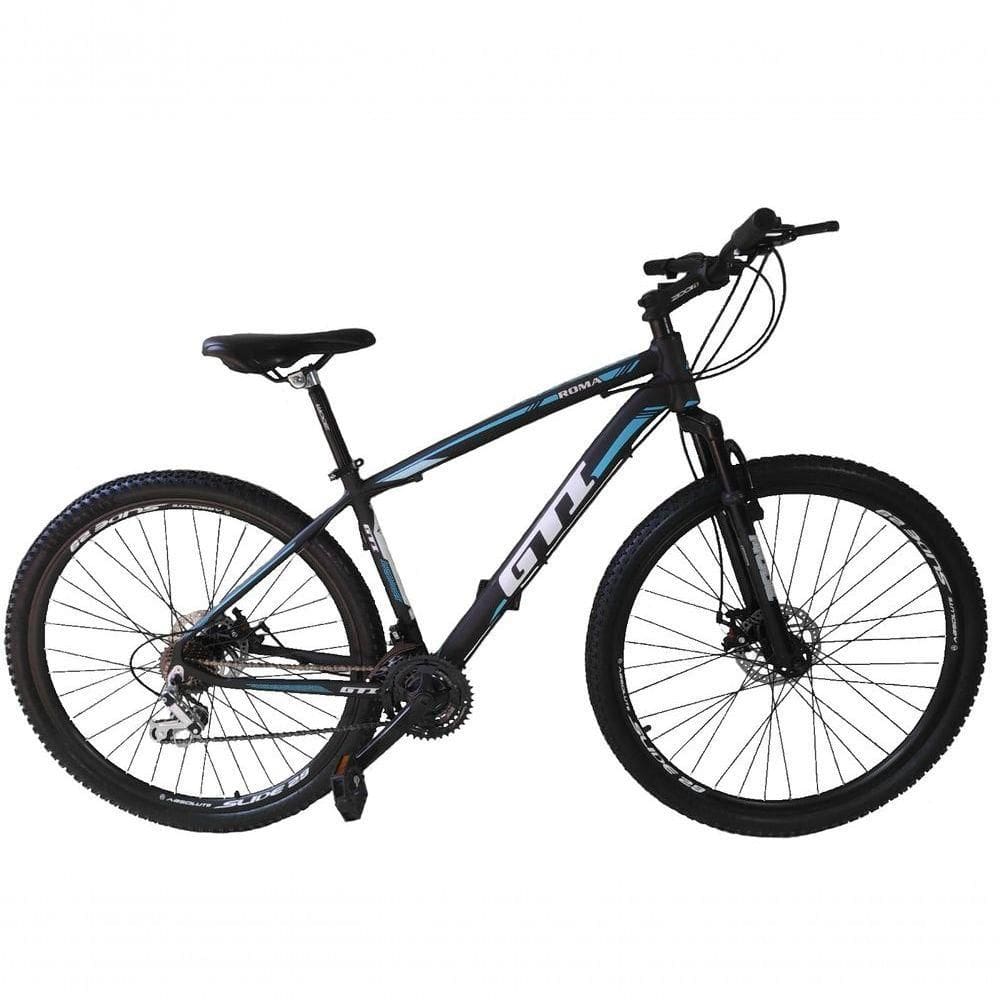 Bicicleta Aro 29 Gti Roma Alumínio 27v Freio Disco Mecânico Garfo Suspensão - Preto/azul Tam.19
