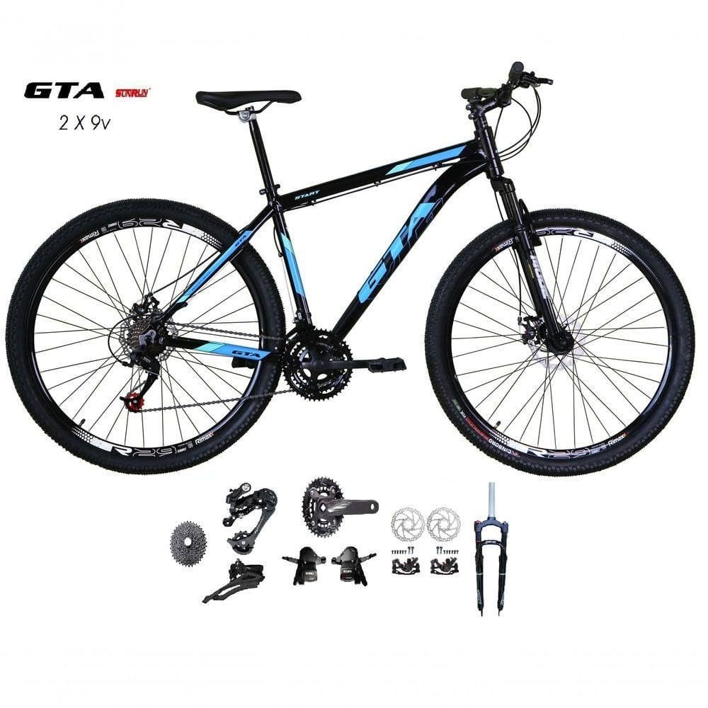 Bicicleta Aro 29 Gta Start Kit 2x9 Gta Sunrun Freio Disco K7 11/36 Pedivela 24/38d Garfo Com Trava - Preto/azul Tam.17