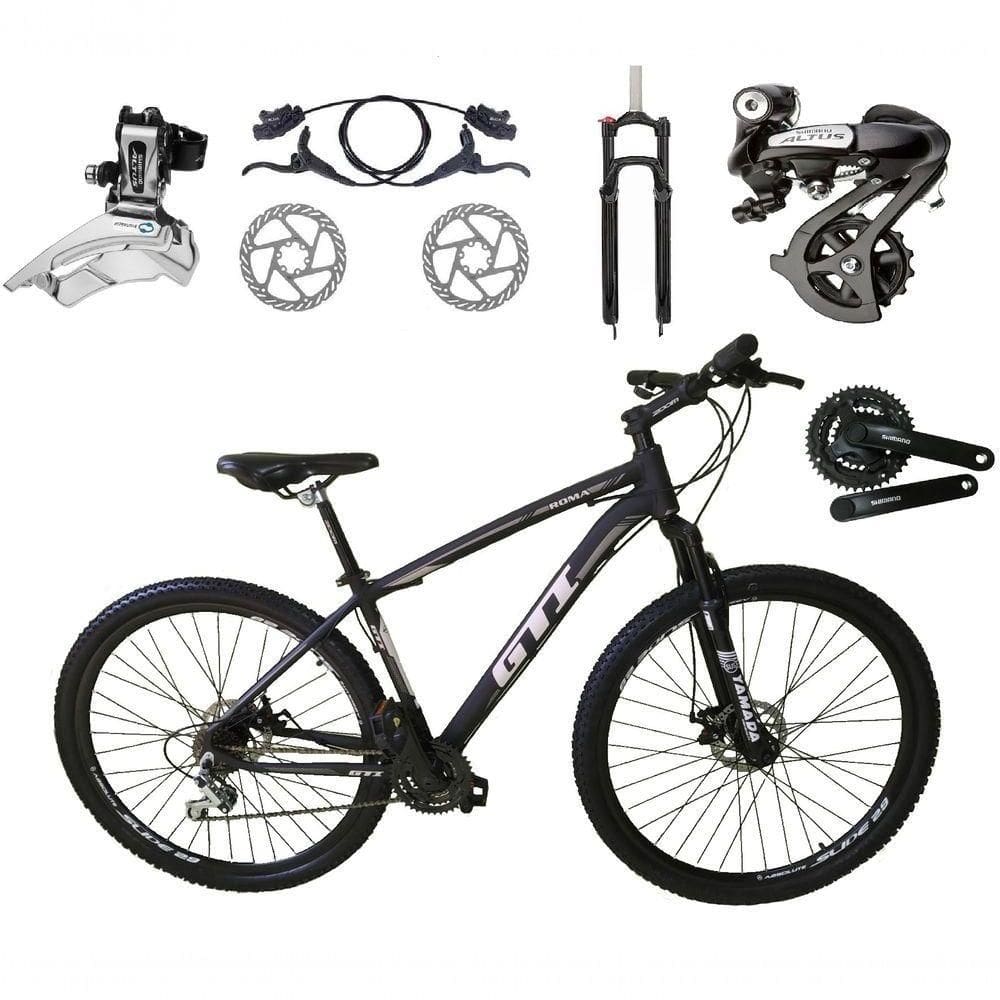Bicicleta Aro 29 Gti Roma Câmbios Shimano Altus 24v K7 Freios Hidráulicos Garfo Trava - Preto/cinza Tam.17