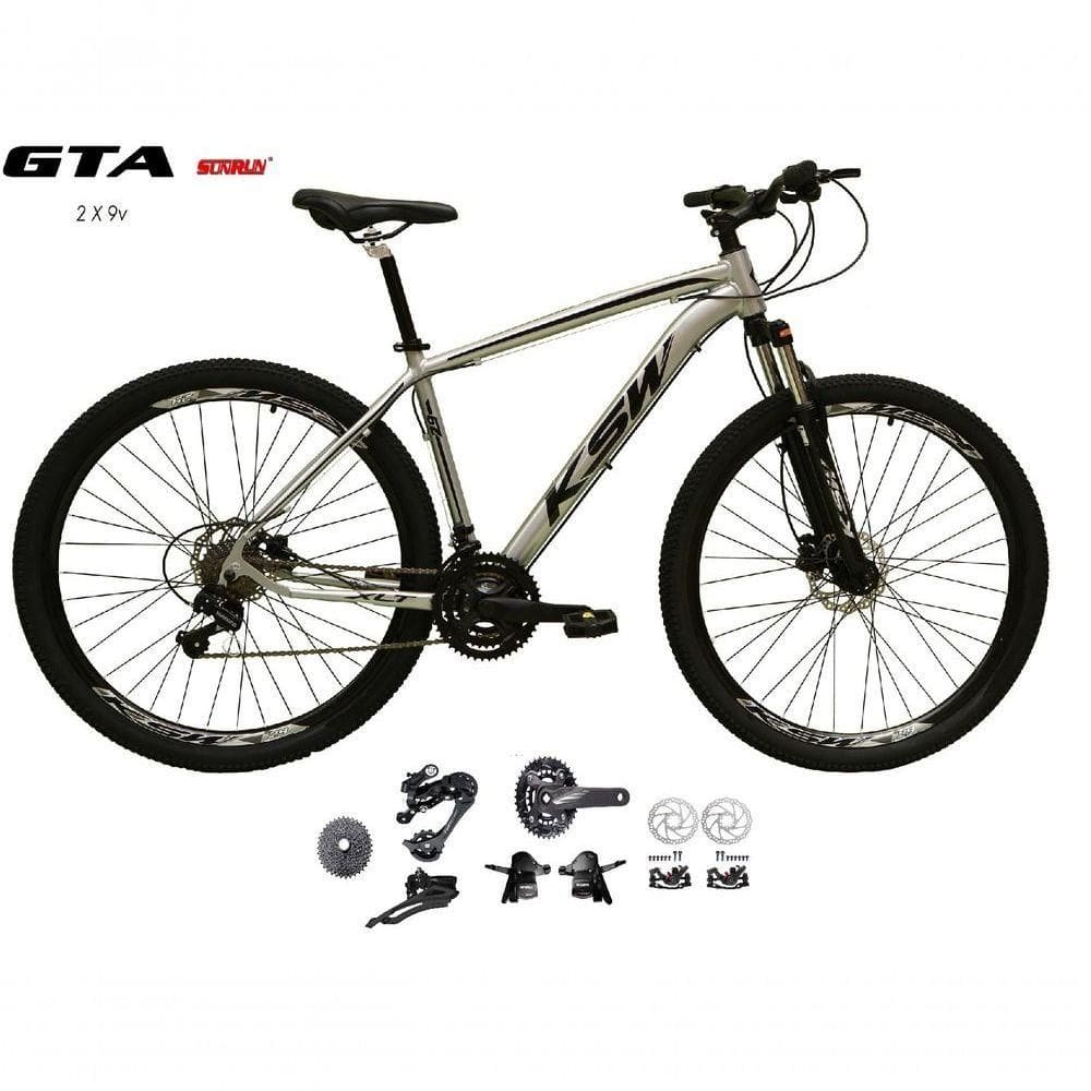 Bicicleta Aro 29 Ksw Xlt Kit 2x9 Gta Sunrun Freio Disco K7 11/36 Pedivela 24/38d Garfo Com Trava - Prata Tam.19