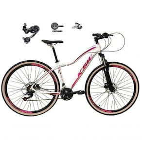 Bicicleta Feminina Aro 29 Ksw Mwza Deore E Altus 27v Hidráulico Garfo Trava Faixa Bege - Branco/pink/violeta Tam.17