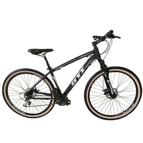 Bicicleta Aro 29 Gti Roma Alumínio 27v Freio Disco Mecânico Pneu Faixa Bege - Preto-cinza Tam.17