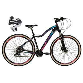 Bicicleta Aro 29 Ksw Mwza 24v Câmbio Shimano Acera K7 Garfo Trava Freio A Disco - Preto/pink/azul Tam.15