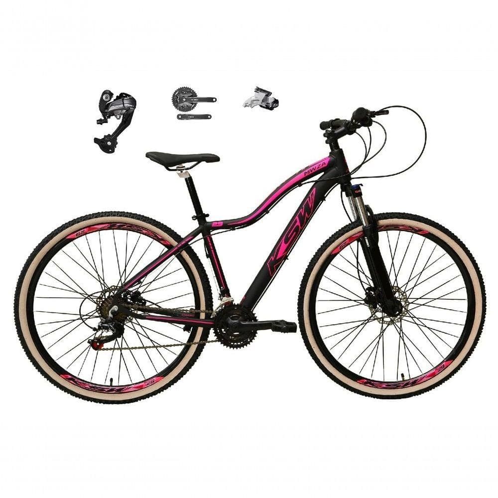 Bicicleta Feminina Aro 29 Ksw Mwza 27v Shimano Altus Freios Hidráulicos Pneu Bege - Preto-rosa Tam.17