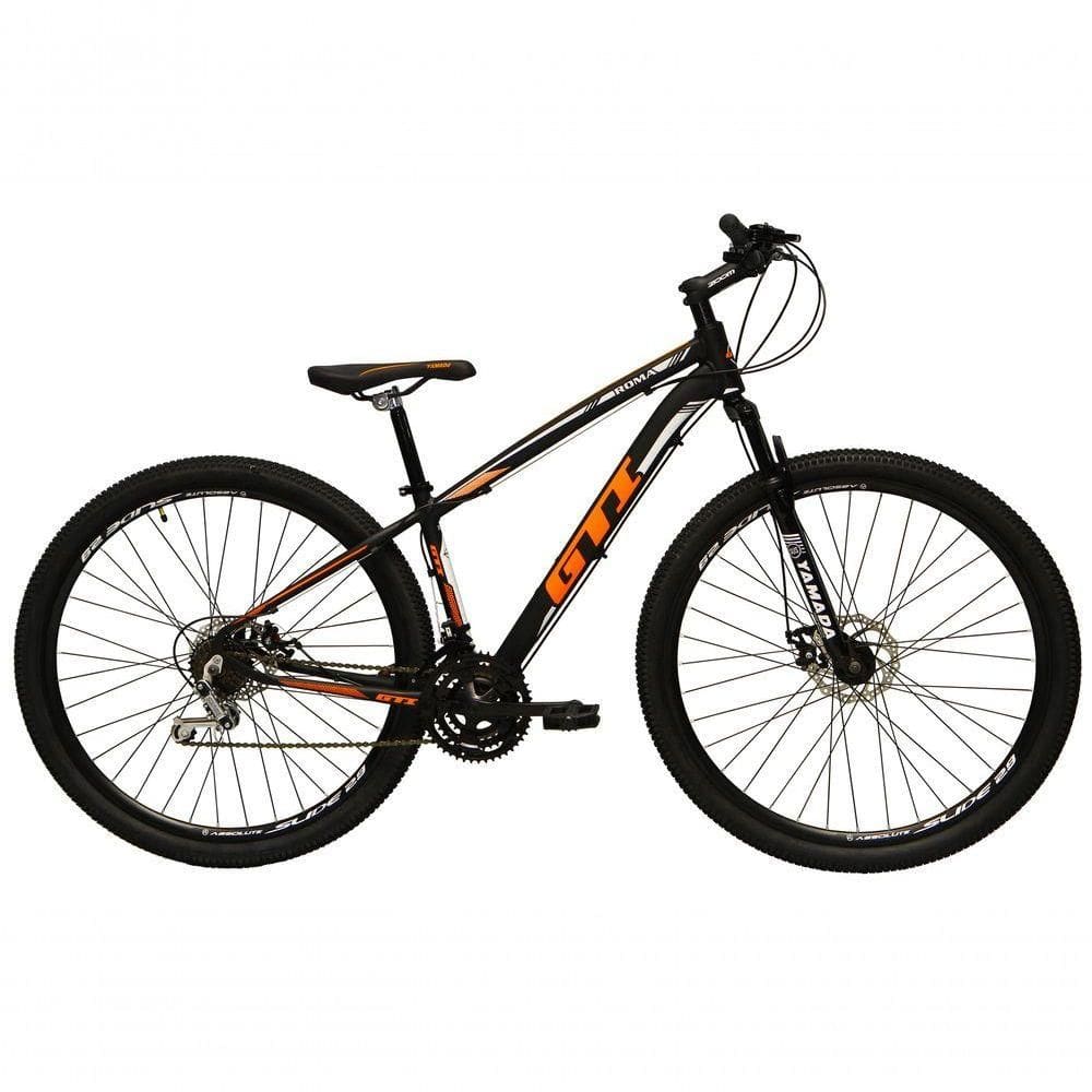 Bicicleta Aro 29 Gti Roma Alumínio 27v Freio Disco Mecânico Garfo Suspensão - Preto/laranja Tam.15