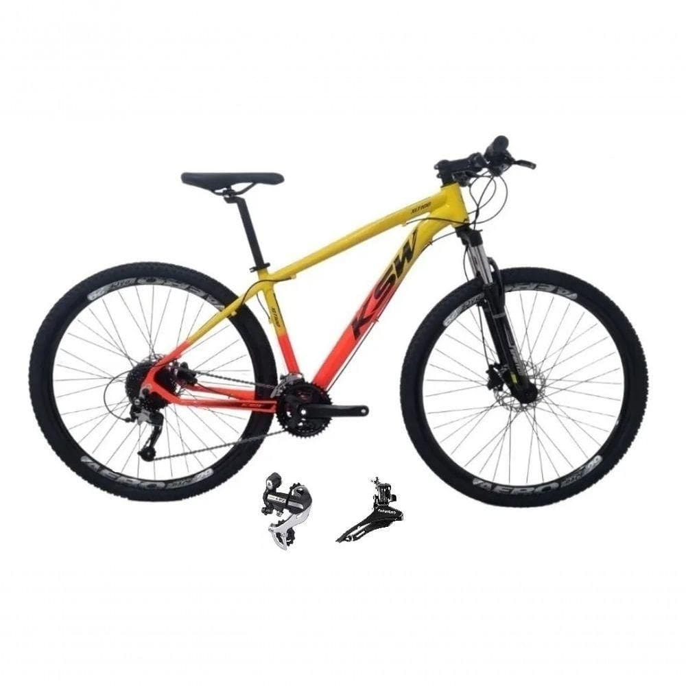 Bicicleta Aro 29 Ksw Xlt 24v Câmbio Shimano Acera K7 Garfo Trava Freio A Disco - Amarelo/laranja Tam.19
