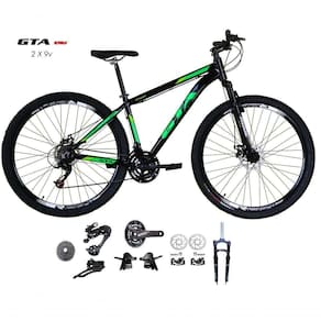 Bicicleta Aro 29 Gta Start Kit 2x9 Gta Sunrun Freio Disco K7 11/36 Pedivela 24/38d Garfo Com Trava - Preto/verde Tam.19
