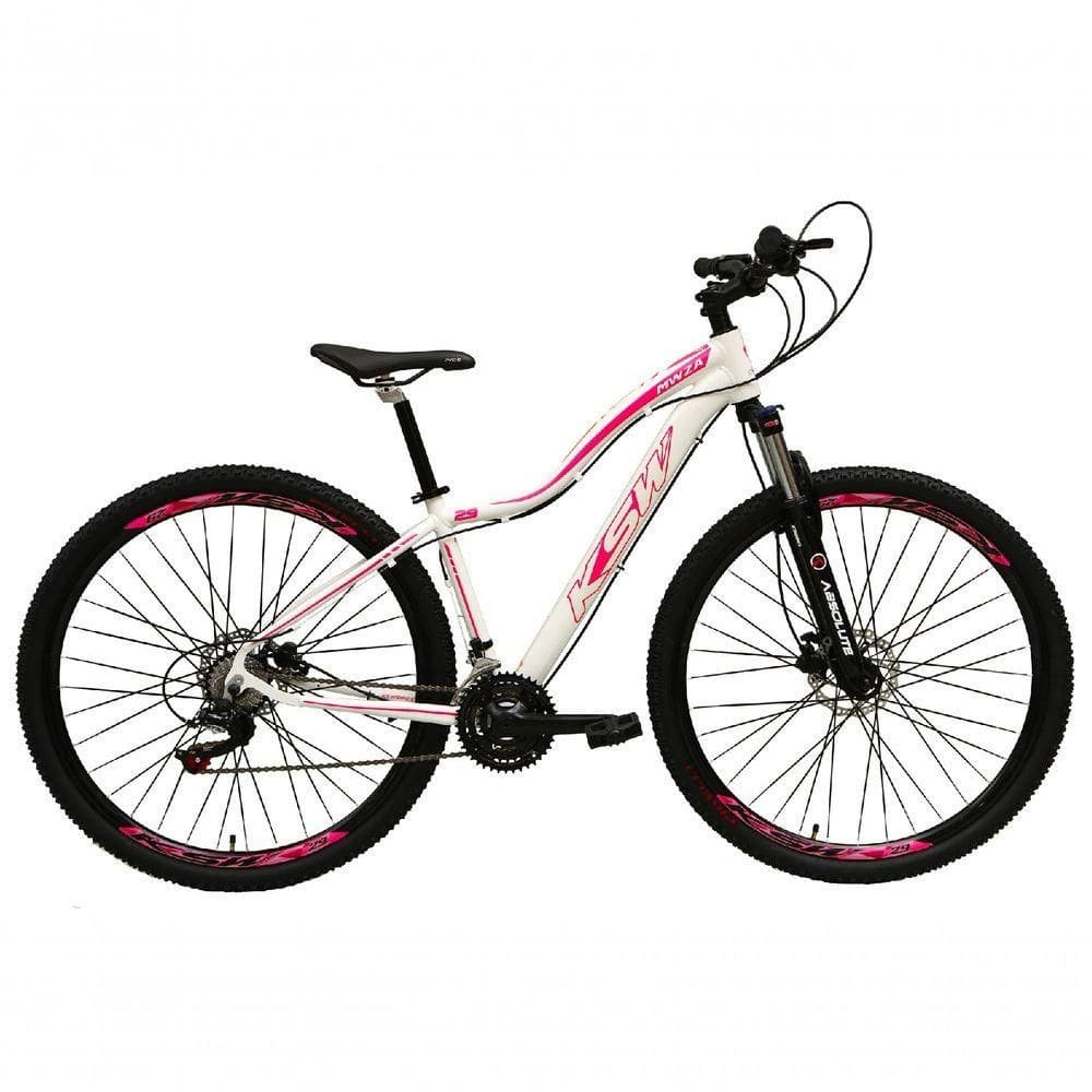 Bicicleta Feminina Aro 29 Ksw Mwza Alumínio 24v Câmbios Shimano Garfo Com Trava No Ombro - Branco/rosa Tam.15