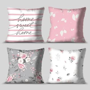 Kit 4 Capas De Almofadas Decorativa Home Sweet Rosas