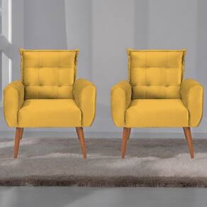 Conjunto De Poltronas Decorativas Lily Veludo Amarelo