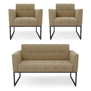 Kit 1 Sofá Namoradeira E 2 Poltronas Suede Base Metálica Industrial Preto - D`rossi Cor Marrom Rato