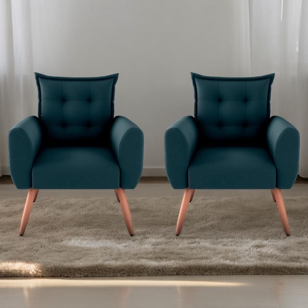 Conjunto De Poltronas Decorativas Atlas Suede Petróleo