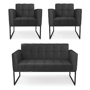 Kit 1 Sofá Namoradeira E 2 Poltronas Elisa Corino Base Metálica Industrial Preto - D`rossi Cor Preto