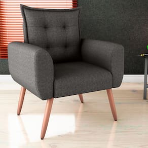 Poltrona Decorativa Para Sala Arcos Linho Chumbo