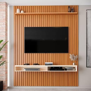 Painel Ripado Para Tv Até 75 Polegadas Intense Com Nicho 184cm Cor:cedro/off White Cedro/off White
