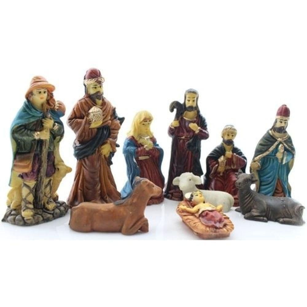 Decoração Mini Presépio De Natal Nascimento Jesus Resina Natalino 10 Peças