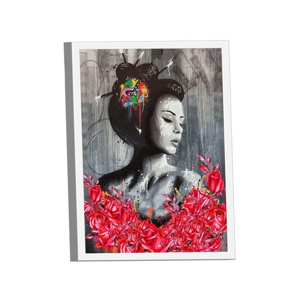 Quadro Gueixa Com Flores -- Br Artes