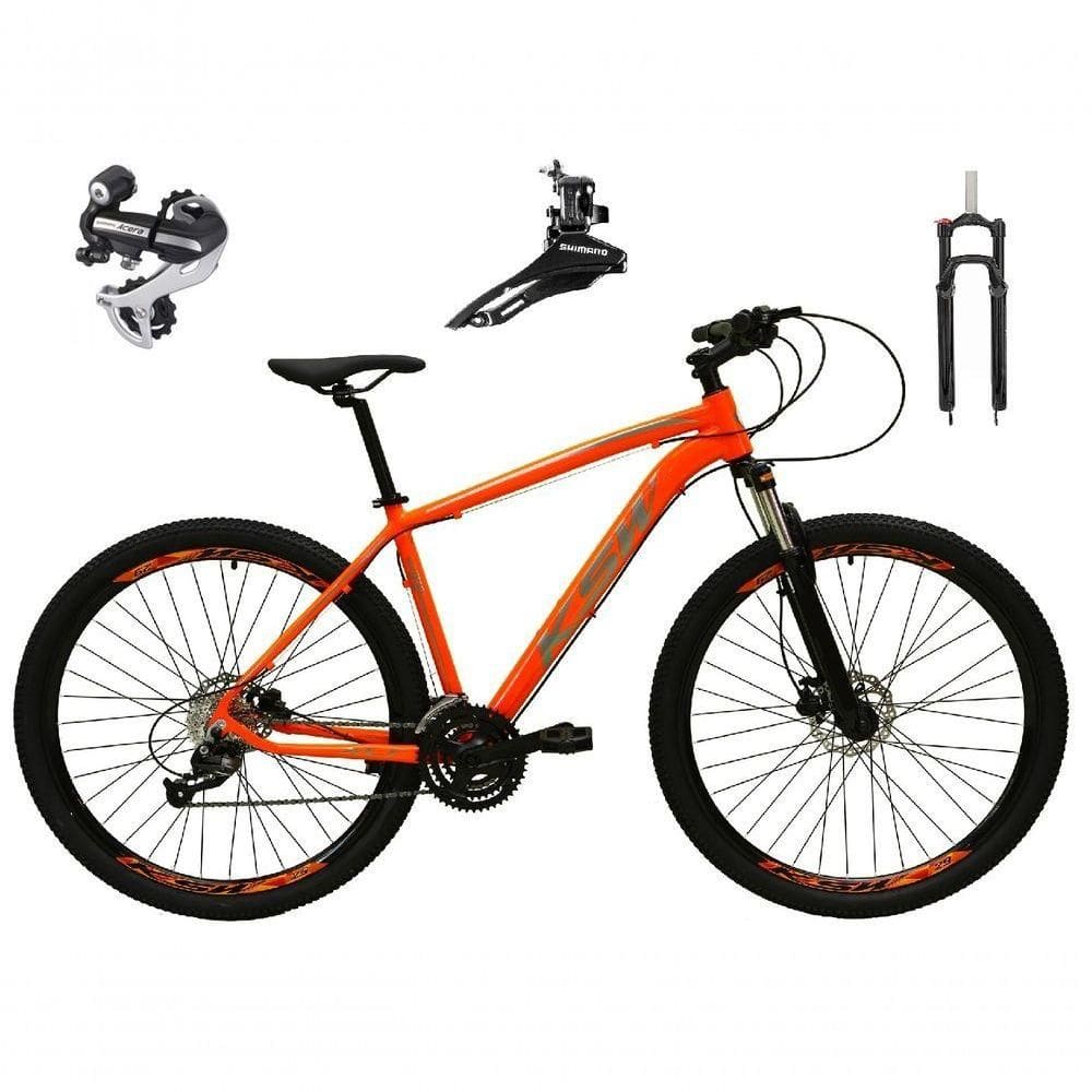 Bicicleta Aro 29 Ksw Xlt 24v Câmbio Shimano Acera K7 Garfo Trava Freio A Disco - Laranja Tam.19