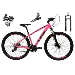 Bicicleta Aro 29 Ksw Xlt 24v Câmbio Shimano Acera K7 Garfo Trava Freio A Disco - Rosa Tam.15