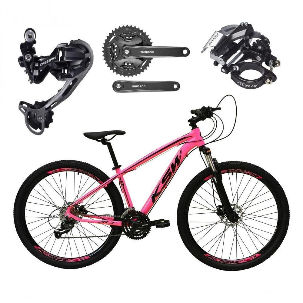 Bicicleta Aro 29 Ksw Xlt Shimano Deore E Altus 27v Freio Hidráulico Garfo Trava - Rosa Tam.15