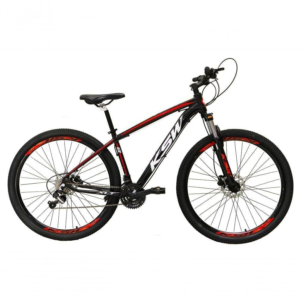 Bicicleta Aro 29 Ksw Xlt Alumínio 24v Câmbios Shimano Garfo Com Trava No Ombro - Preto-vermelho-branco Tam.17