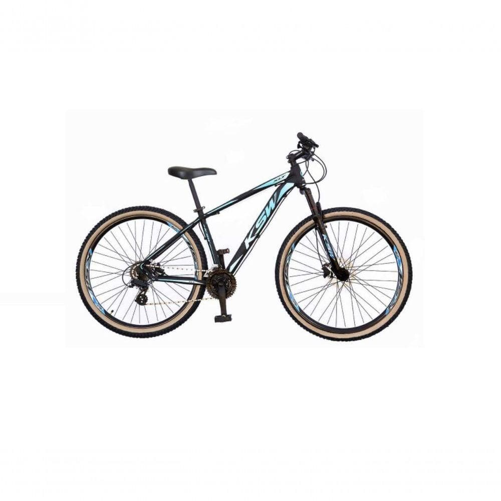 Bicicleta Aro 29 Ksw Xlt Alumínio 27v Freio Disco Mecânico Garfo Suspensão Pneu Faixa - Preto/azul Tam.21