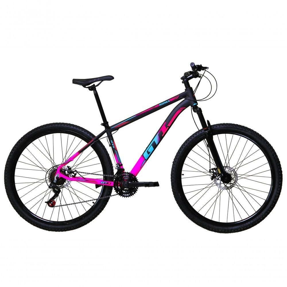 Bicicleta Aro 29 Gti Roma Alumínio 21v Freio A Disco Garfo Suspensão - Preto-rosa Tam.17