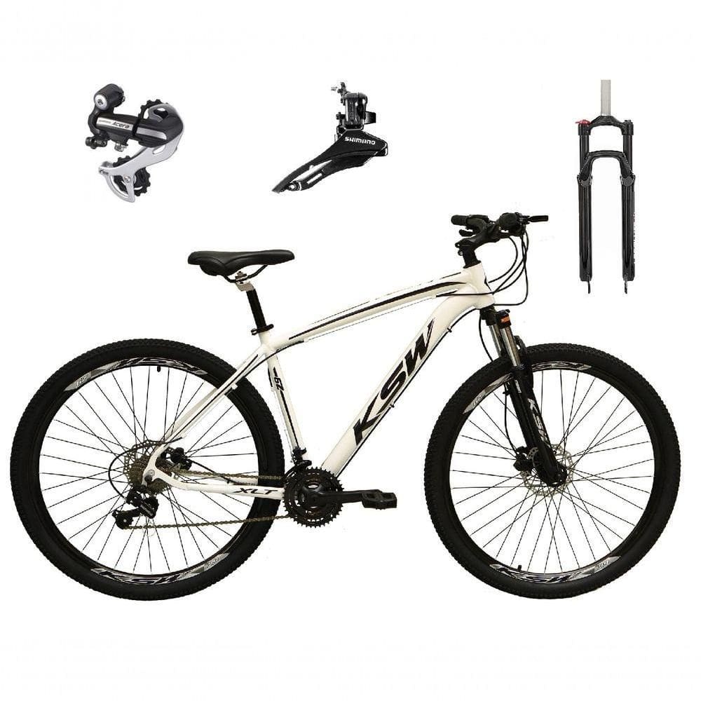 Bicicleta Aro 29 Ksw Xlt 24v Câmbio Shimano Acera K7 Garfo Trava Freio A Disco - Branco Tam.19