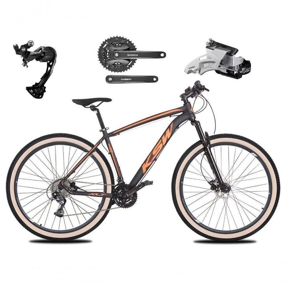 Bicicleta Aro 29 Ksw Xlt Alívio E Altus 27v Freio Hidráulico Garfo Trava Pneu Faixa - Preto-laranja Tam.21