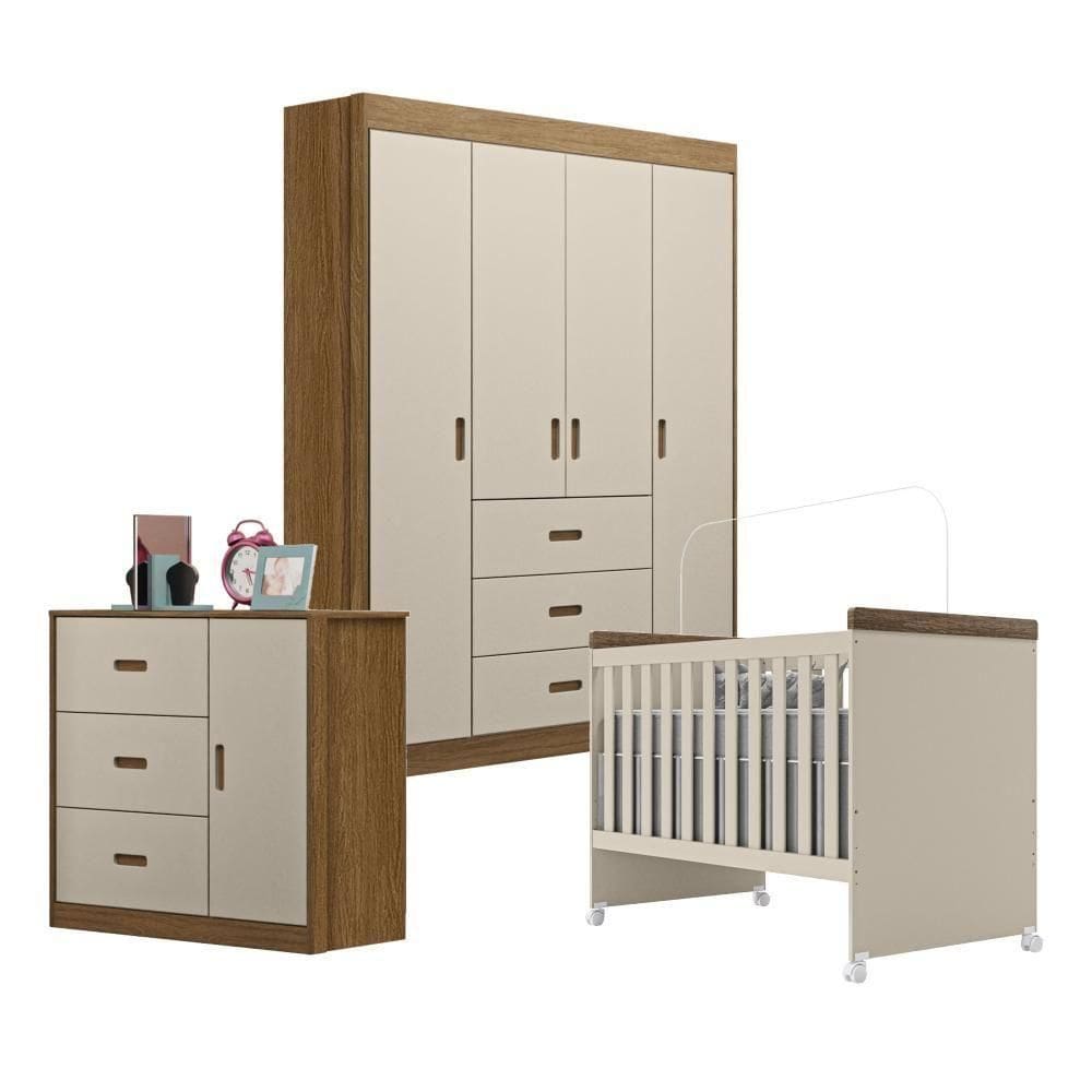 Jogo De Quarto Infantil Livia Com Berço Mini Cama Cômoda E Roupeiro Canaã