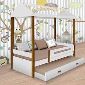 Cama Casa Sara Branco-mel Com Auxiliar E Led