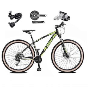 Bicicleta Aro 29 Ksw Xlt Deore E Altus 27v Freio Hidráulico Garfo Trava Pneu Faixa Bege - Preto-verde Tam.19