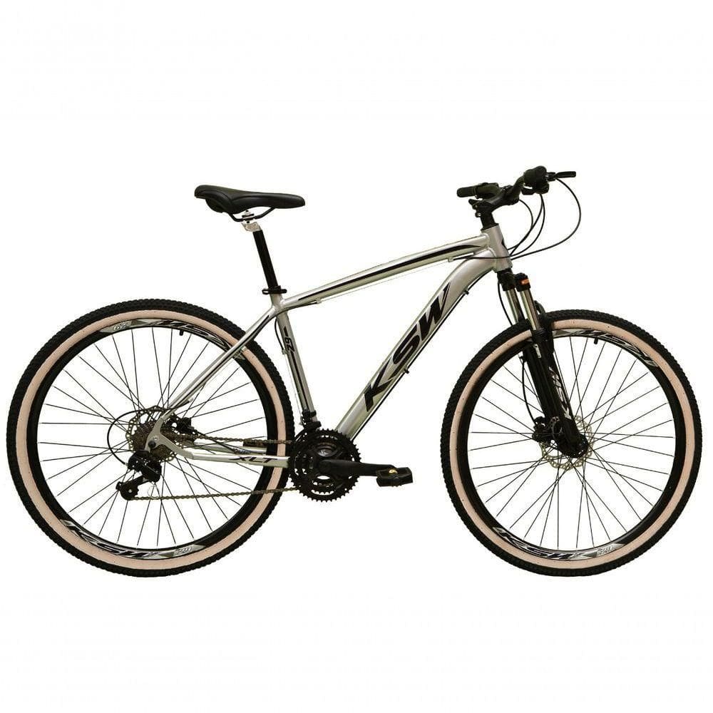 Bicicleta Aro 29 Ksw Xlt Alumínio 27v Freio Disco Mecânico Garfo Suspensão Pneu Faixa - Prata Tam.15