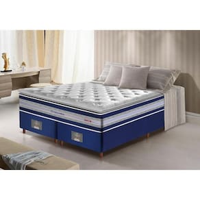 Conjunto Cama Box Queen De Molas Ensacadas D33 Com Pillow Top Cama Inbox Select 158x198x71 Azul