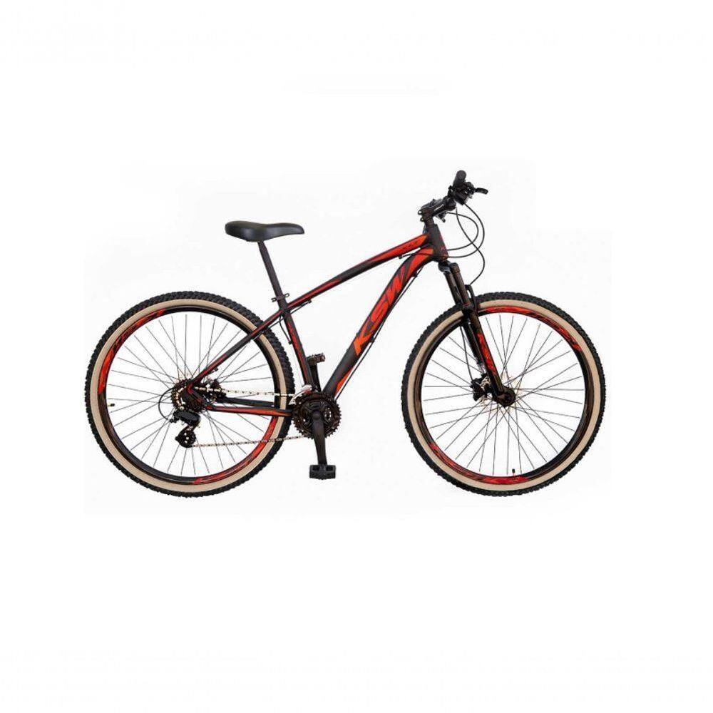 Bicicleta Aro 29 Ksw Xlt Alumínio 27v Freio Disco Mecânico Garfo Suspensão Pneu Faixa - Preto/vermelho/laranja Tam.15