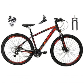 Bicicleta Aro 29 Ksw Xlt 24v Câmbio Shimano Acera K7 Garfo Trava Freio A Disco - Preto-vermelho-laranja Tam.17