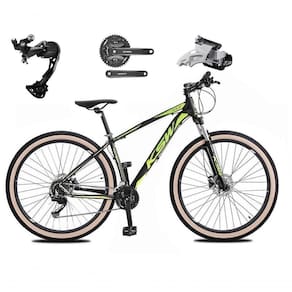 Bicicleta Aro 29 Ksw Xlt Alívio E Altus 27v Freio Hidráulico Garfo Trava Pneu Faixa - Preto-verde Tam.17