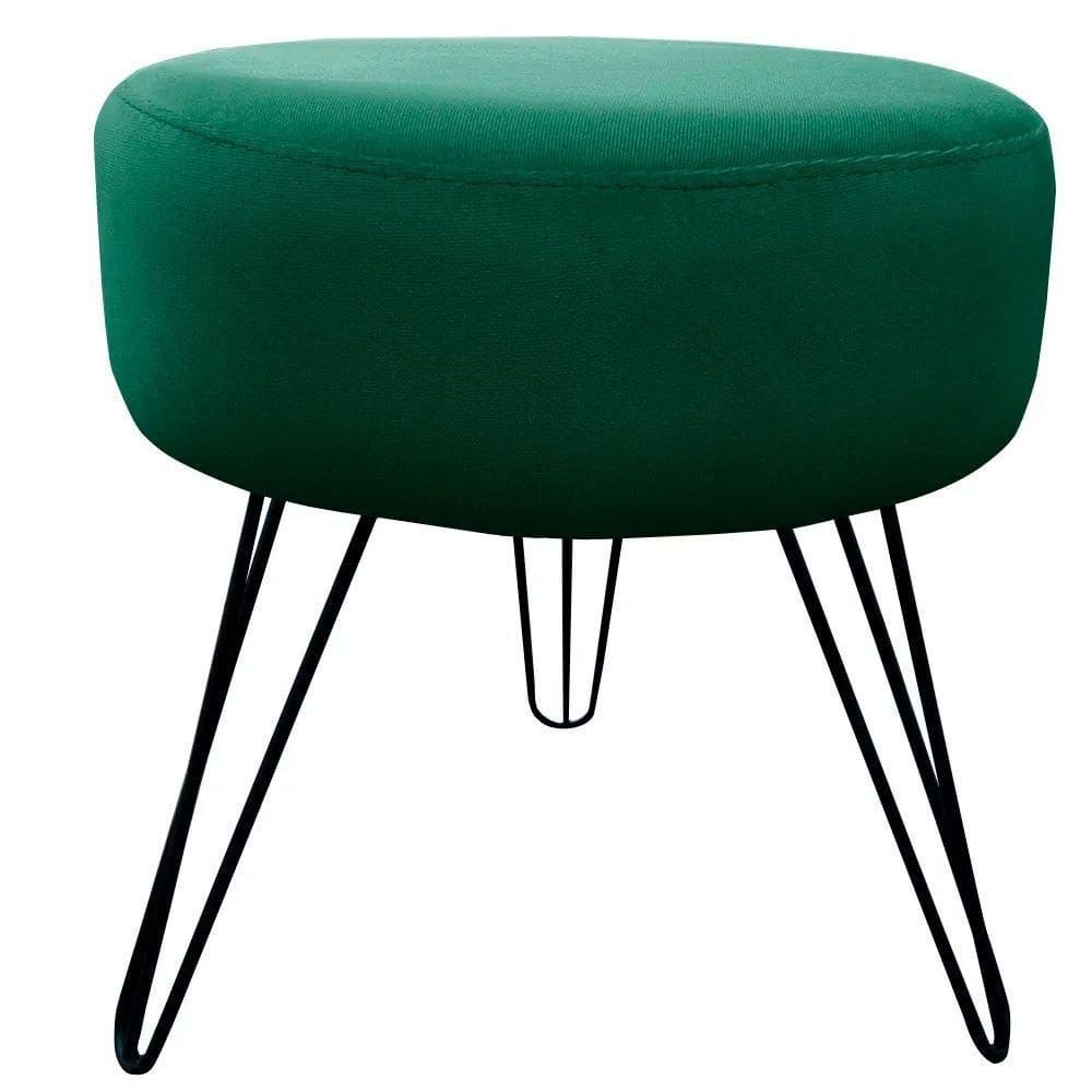 Puff Decorativos Sala Quarto Tunísia Veludo Verde Base Preta - Star Confort Verde E Preto