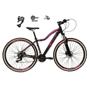 Bicicleta Feminina Aro 29 Ksw Mwza 27v Shimano Altus Freios Hidráulicos Pneu Bege - Preto-rosa Tam.15