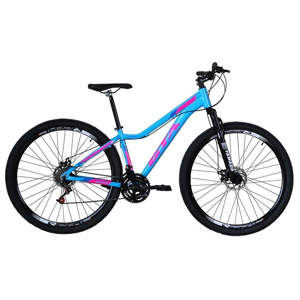 Bicicleta Aro 29 Gta Start Alumínio 27v K7 Freio Disco Mecânico - Azul-rosa Tam.15.5