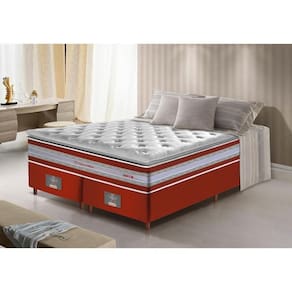 Conjunto Cama Box King De Molas Ensacadas D33 Com Pillow Top Cama Inbox Select 193x203x71 Vermelho