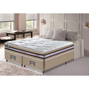 Conjunto Cama Box King De Molas Ensacadas D33 Cama Inbox Select Firme 193x203x71 Bege