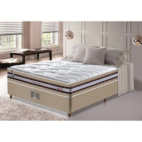 Conjunto Cama Box Casal De Molas Ensacadas D33 Cama Inbox Select Firme 138x188x71 Bege