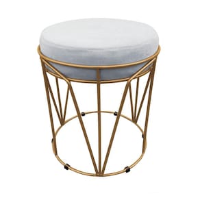 Puff Multiuso Com Mesa 2 Em 1 Suede Cinza Base Dourado