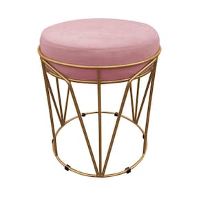 Puff Multiuso Com Mesa 2 Em 1 Suede Rose Base Dourado